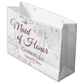 Zilver & Magenta op Witte Maid of Honor Bruiloft Groot Cadeauzakje (Voorkant Gekanteld)