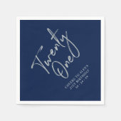 Zilver & Marine Blauw Twenty One 21ste verjaardags Servet (Voorkant)
