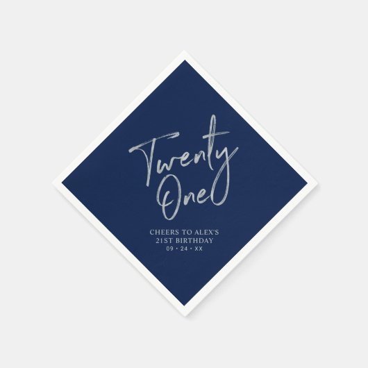 Zilver & Marine Blauw Twenty One 21ste verjaardags Servet (Hoek)
