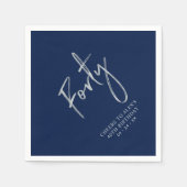 Zilver & Marine Blauw Veertig 40ste Verjaardagsfee Servet (Voorkant)