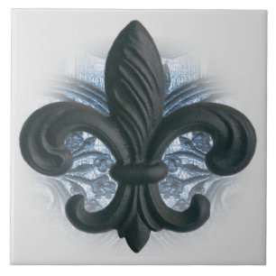 "zilver/marine" ijzeren "fleur de lis LARGE TILE/T Tegeltje