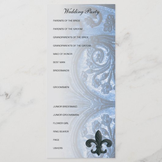 zilver/marine "iron fleur de lis" BRUILOFT PROGRAM Programmakaart (Achterkant)