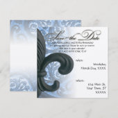 zilver/marine "iron fleur de lis" save the date (Voorkant / Achterkant)