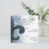 zilver/marine "iron fleur de lis" save the date (Staand voorkant)