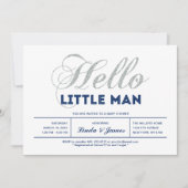 Zilver, marine | Modern Typografie Boy Baby shower Kaart (Voorkant)