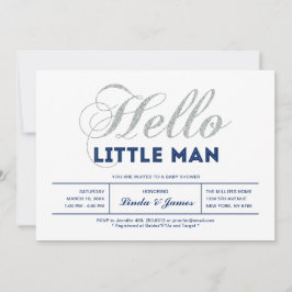 Zilver, marine | Modern Typografie Boy Baby shower Kaart