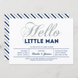 Zilver, marine Modern Typografie Boy Baby shower Kaart