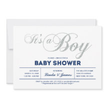 Zilver, marine | Modern Typografie Boy Baby shower