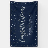 Zilver & Marineblauw | Verjaardagsfeest Spandoek (Verticaal)