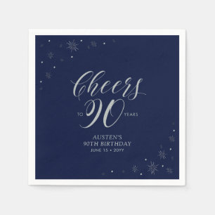 Zilver & Marineblauwe 90e verjaardagsfeestje Servet