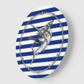 Zilver marlijn zwaardvis op marinestrepen grote klok (Hoek)