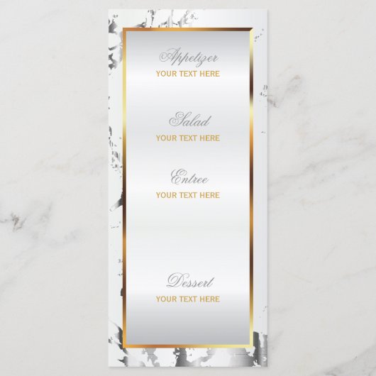 Zilver Marmer, Goud en Wit Satijn - Menu (Achterkant)