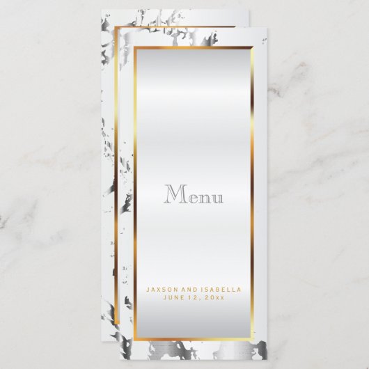 Zilver Marmer, Goud en Wit Satijn - Menu (Voorkant / Achterkant)