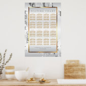 Zilver Marmer, Goud en Wit Satijn - Zitkaarten Poster (Keuken)