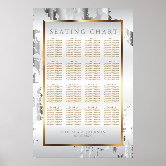 Zilver Marmer, Goud en Wit Satijn - Zitkaarten Poster (Voorkant)