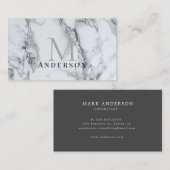 Zilver Marmer Mannelijk Dubbel Monogram Visitekaartje (Voorkant / Achterkant)