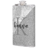 Zilver Marmer Zilver Glitter Elegant Monogram Heupfles (Links)