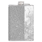 Zilver Marmer Zilver Glitter Elegant Monogram Heupfles (Achterkant)