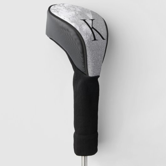 Zilver Marmer Zilver Glitter Monogram Modern Golfheadcover (Schuin)