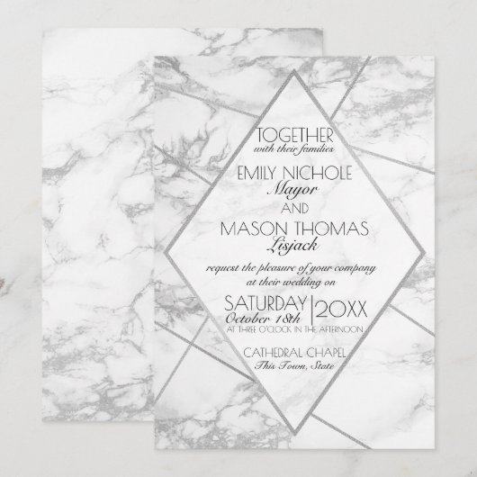 Zilver Marmeren Art Deco Geometrische leisteen bru Kaart (Voorkant / Achterkant)