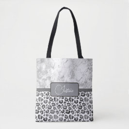 Zilver Marmeren Glitterie Zilveren Luipaard Gepers Tote Bag