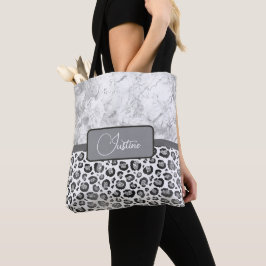 Zilver Marmeren Glitterie Zilveren Luipaard Gepers Tote Bag