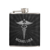 Zilver Medical Symbool Persoonlijke verpleegkundig Heupfles (Voorkant)