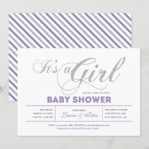 Zilver Meisje, modern Baby shower voor typografi Kaart