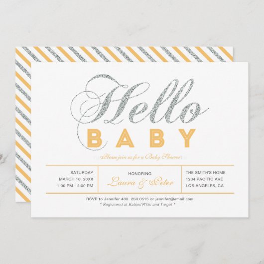 Zilver | Meisje, modern Baby shower voor typografi Kaart (Voorkant / Achterkant)