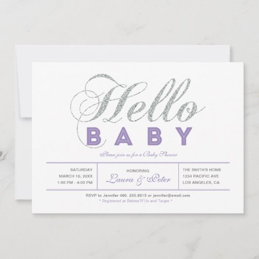 Zilver | Meisje, modern Baby shower voor typografi Kaart (Voorkant)