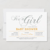 Zilver | Meisje, modern Baby shower voor typografi Kaart (Voorkant)