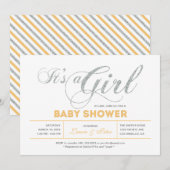 Zilver | Meisje, modern Baby shower voor typografi Kaart (Voorkant / Achterkant)