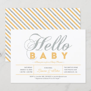 Zilver   Meisje, Moderne Typografie Baby Shower Kaart