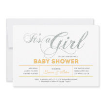 Zilver | Meisje, Moderne Typografie Baby Shower