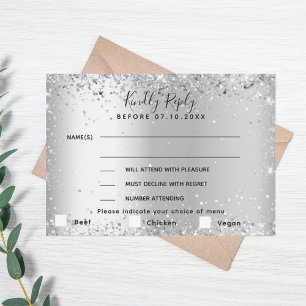 Zilver menu keuze bruiloft RSVP kaart