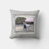 Zilver met Flowers Lijst Grey Stippen Aangepaste f Kussen (Voorkant)