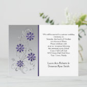 Zilver met paarse bloemen Alleen receptie Kaart (Staand voorkant)