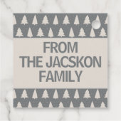 Zilver met witte pijnboom en snowflake kerstboom bedankjes labels (Achterkant)