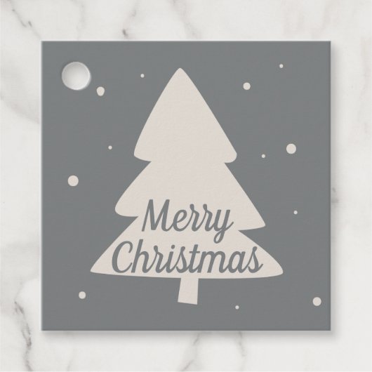 Zilver met witte pijnboom en snowflake kerstboom bedankjes labels (Voorkant)