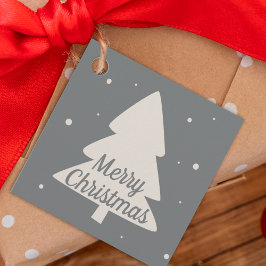 Zilver met witte pijnboom en snowflake kerstboom bedankjes labels