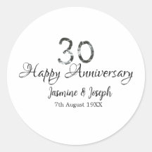 Zilver Metaal 30e Gelukkig jubileum naam toevoegen