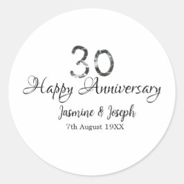 Zilver Metaal 30e gelukkig jubileum naam toevoegen Ronde Sticker