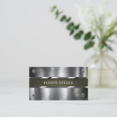 Zilver metaal en Olijfgroen Visitekaartje (Staand voorkant)