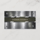 Zilver metaal en Olijfgroen Visitekaartje (Voorkant)