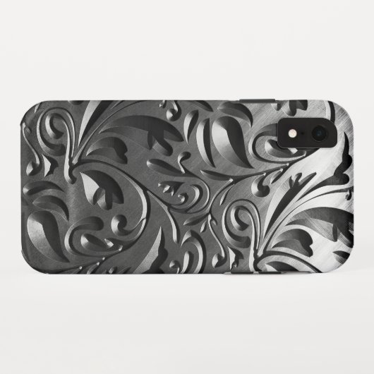 Zilver metaal gegraveerd look abstract grijs Case-Mate iPhone case (Achterkant (horizontaal))