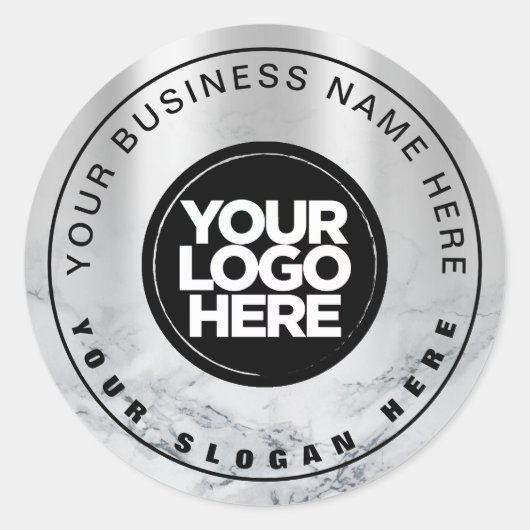 Zilver metaal grijs marmer custom business logo ronde sticker (Voorkant)