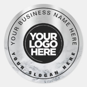 Zilver metaal grijs marmer custom business logo ronde sticker