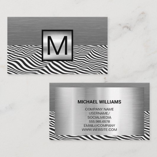 Zilver Metaal | Monogram Zakelijke Kaart Visitekaartje (Voorkant / Achterkant)