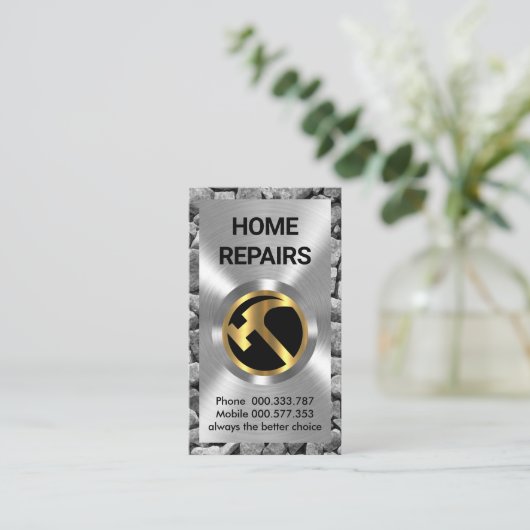 Zilver Metaal Werkt Gouden Hamer Visitekaartje (Staand voorkant)