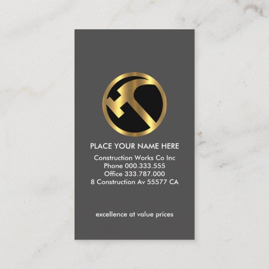 Zilver Metaal Werkt Gouden Hamer Visitekaartje (Achterkant)